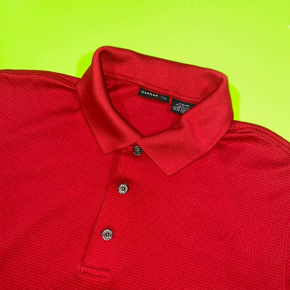 George Golf Mens Red Textured Waffle Knit Short Sleeve Polo Shirt Size Medium